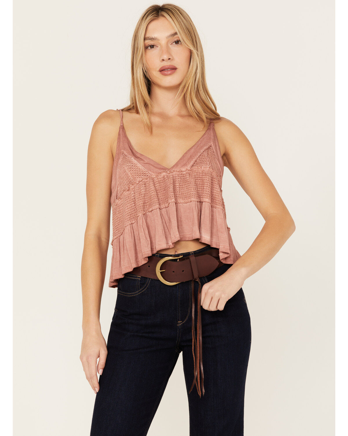 Women's Cleo + Wolf Brown Braided Fringe Belt