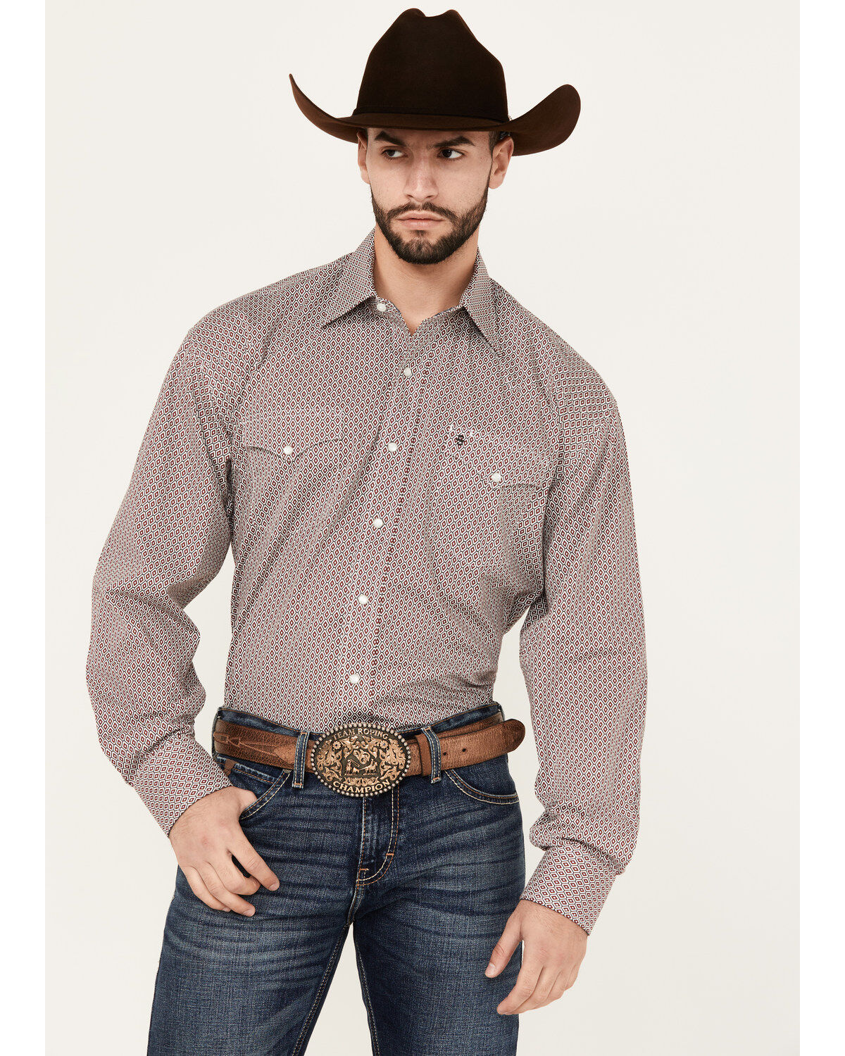 Men's Stetson Geo Print Long Sleeve Pearl Snap Western Shirt
