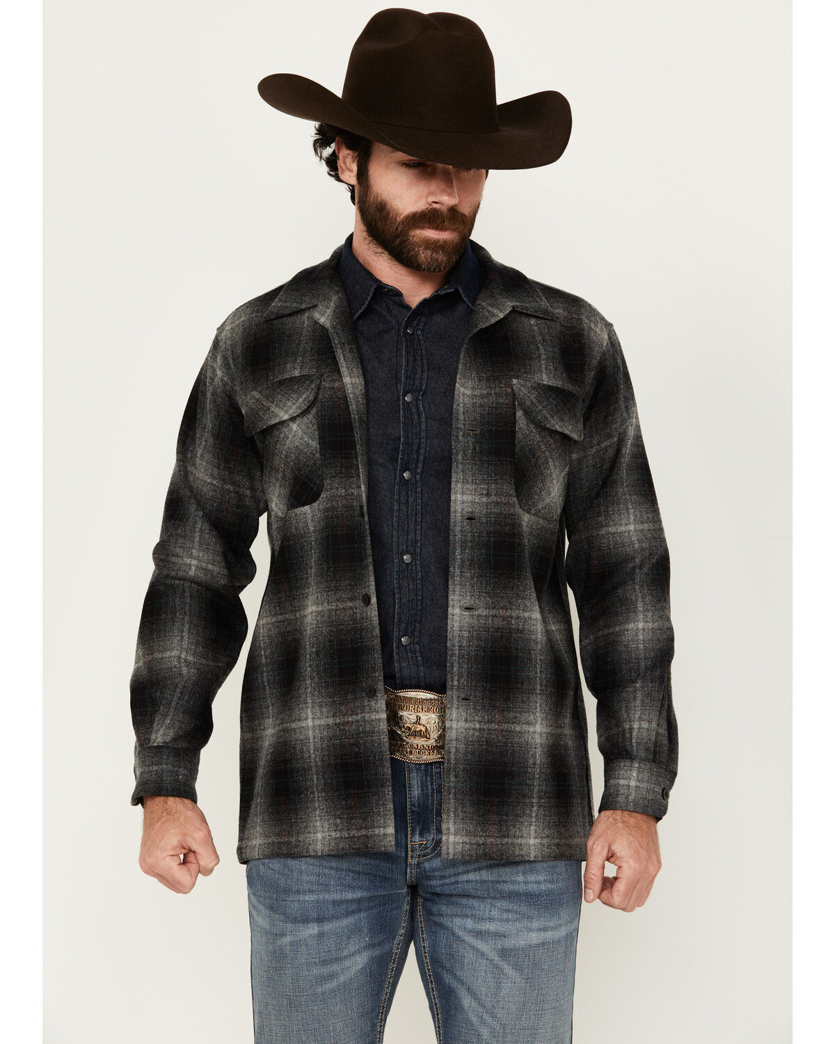 Men's Pendleton Boardshirt Plaid Print Long Sleeve Button-Down Western