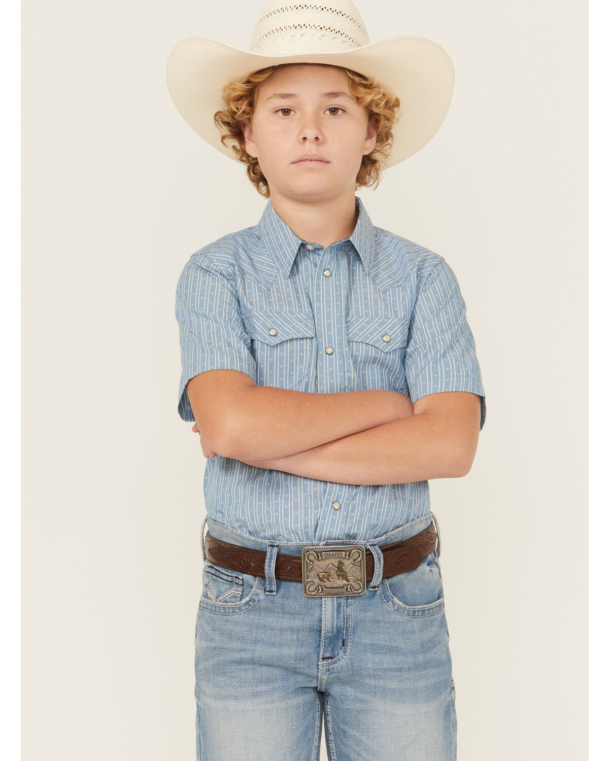 Boys' Cody James Cowboy Way Striped Print Short Sleeve Snap Western Sh