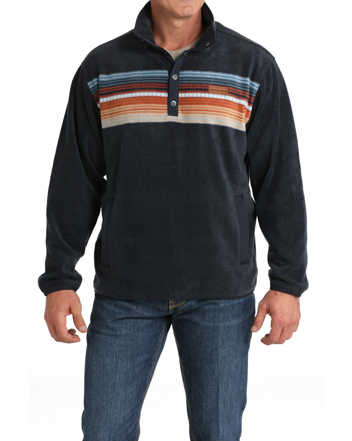 Men's Cinch Striped Print Quarter Snap Long Sleeve Pullover