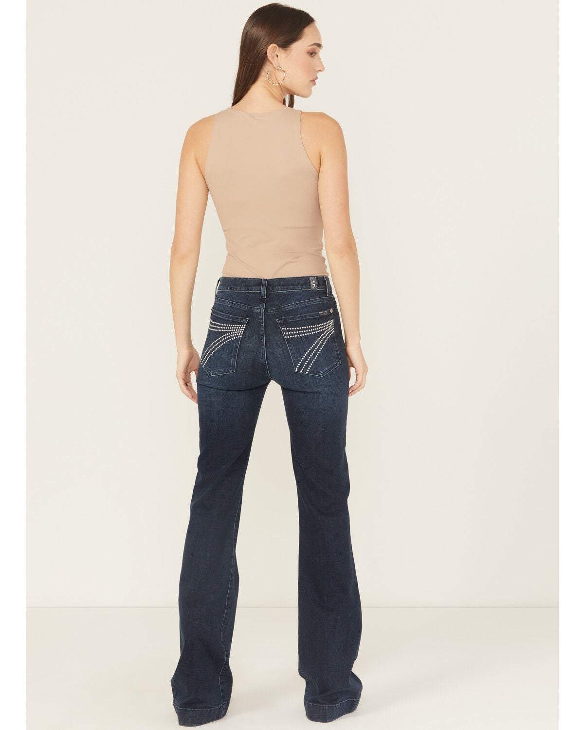 Women's 7 For All Mankind Dark Wash Baltimora High Rise Studded Trouse