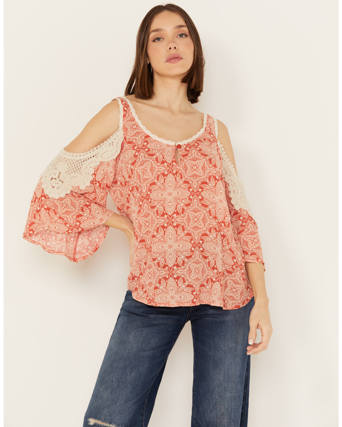 Women's Wild Moss Medallion Cold Shoulder Top