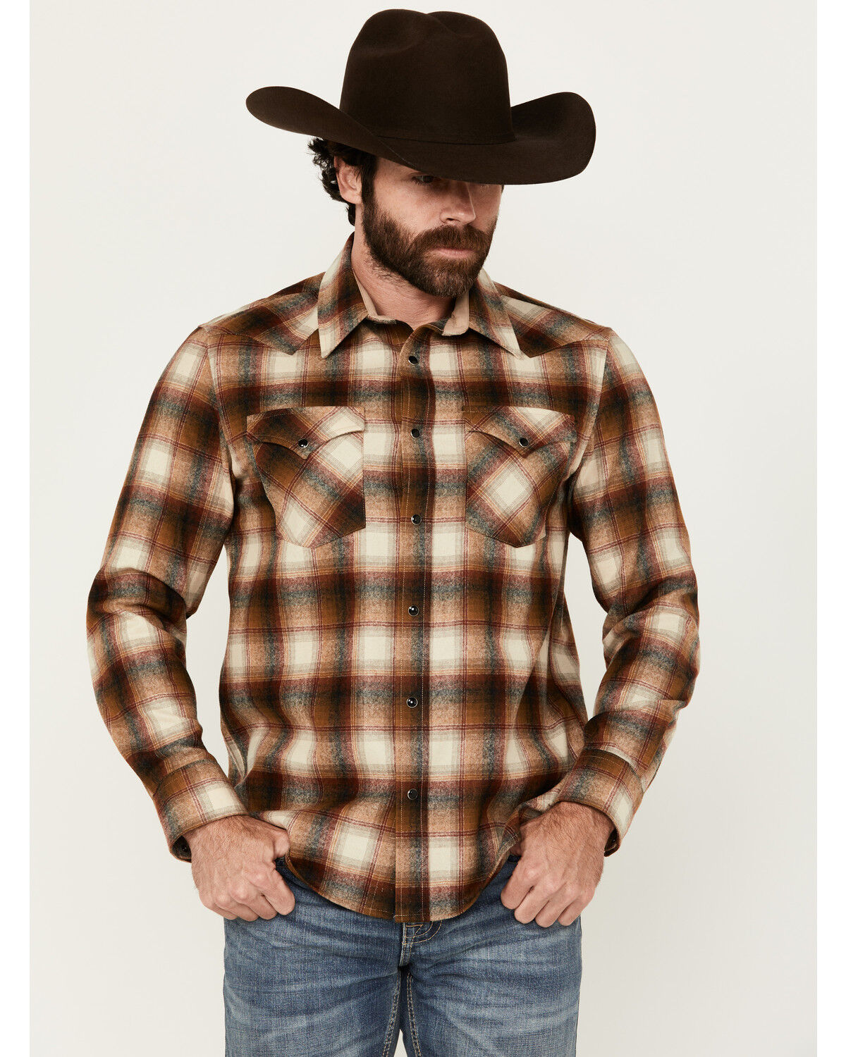 Men's Pendleton Canyon Plaid Print Long Sleeve Snap Western Shirt