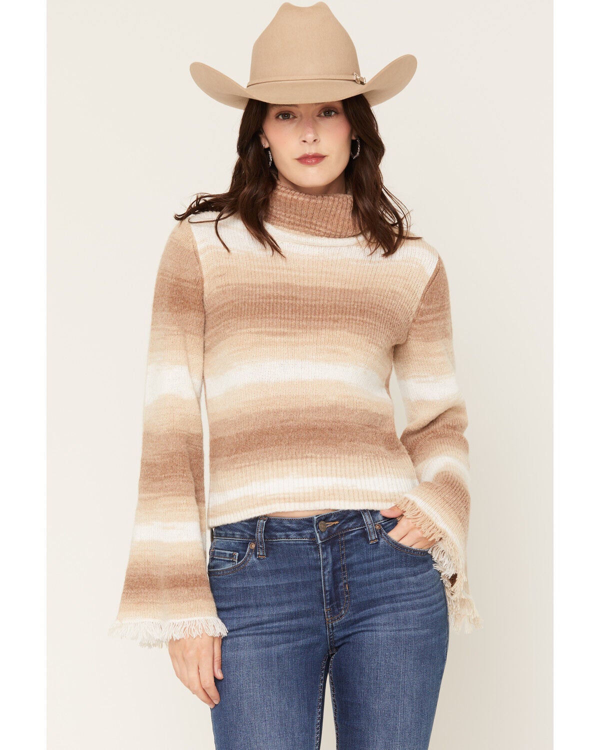 Women's Shyanne Webster Striped Turtleneck Bell Sleeve Sweater