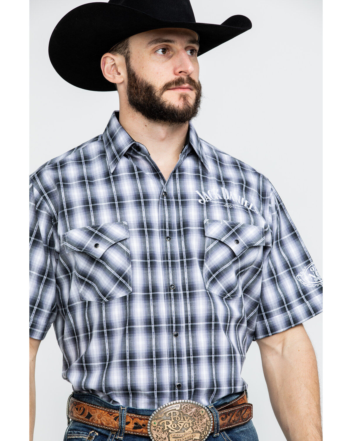 Men's Jack Daniel's Textured Plaid Print Short Sleeve Western Shirt
