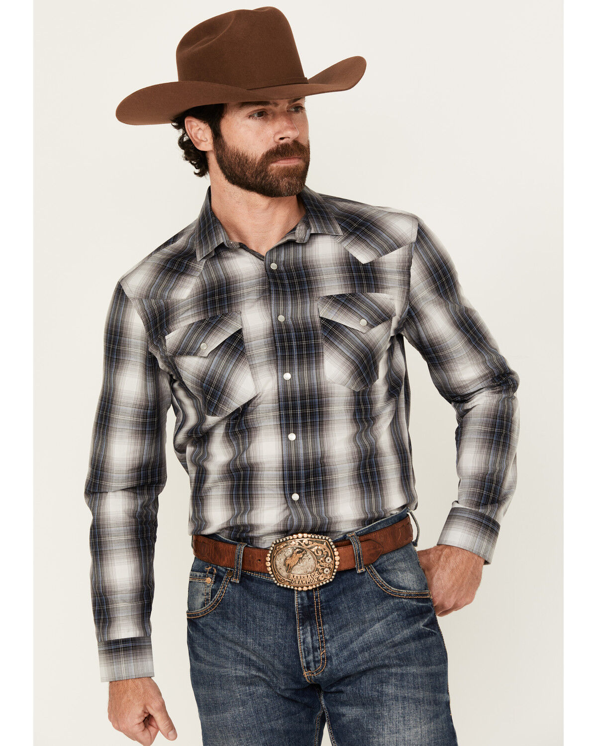 Men's Pendleton Frontier Plaid Print Long Sleeve Pearl Snap Western Sh