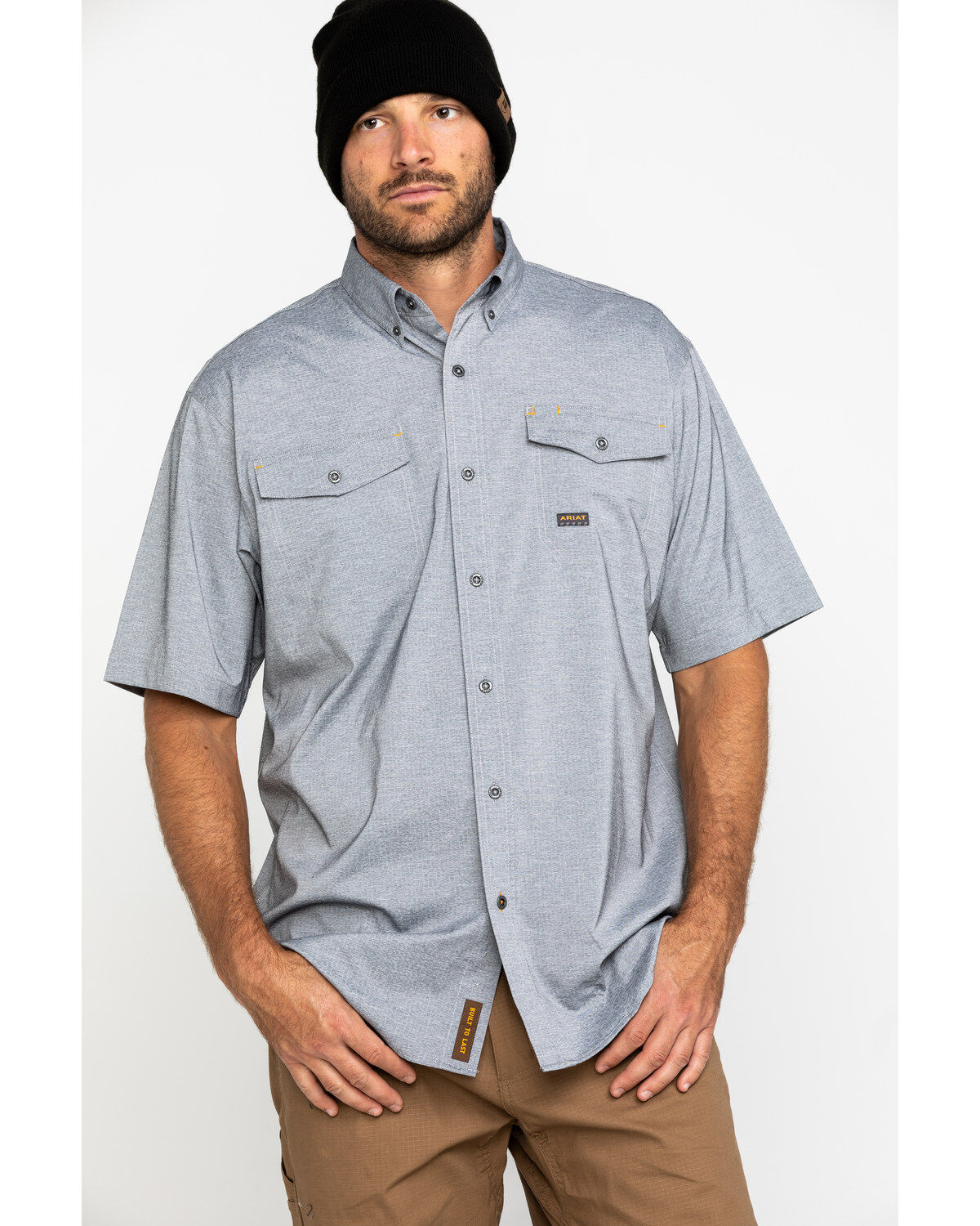 Men's Ariat Grey Rebar Made Tough Durastretch Vent Short Sleeve Work S