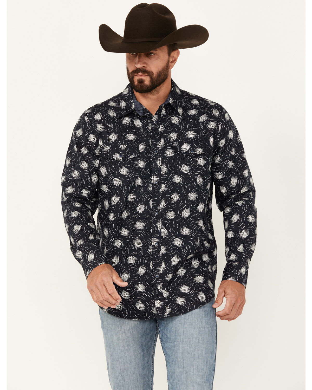 Men's Moonshine Spirit Fireworks Print Long Sleeve Snap Western Shirt