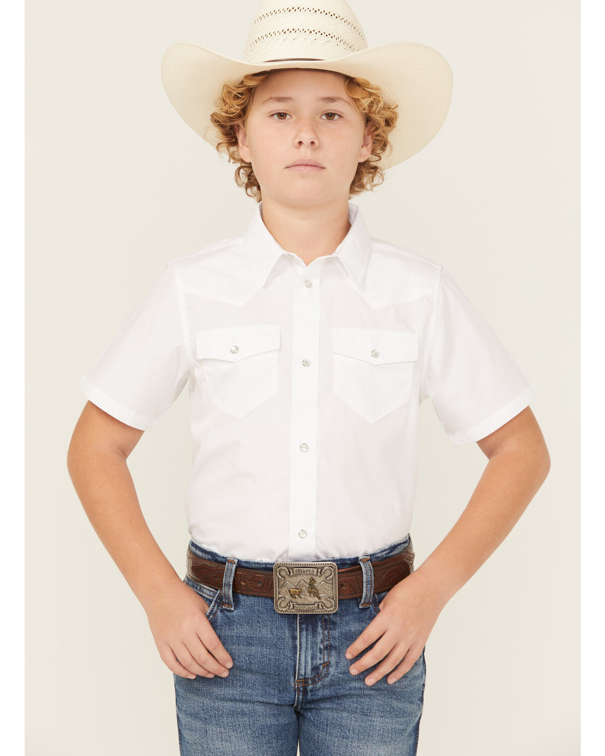 Boys' Gibson Trading Co Solid Short Sleeve Pearl Snap Western Shirt