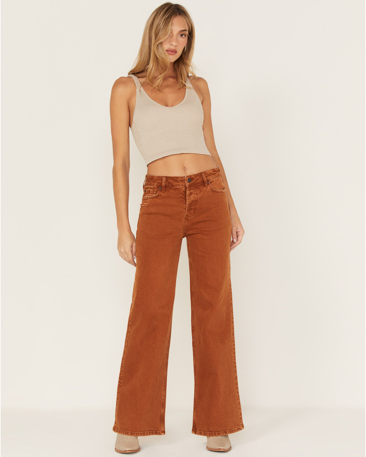 Women's Cleo + Wolf High Rise Distressed Stretch Loose Wide Jeans