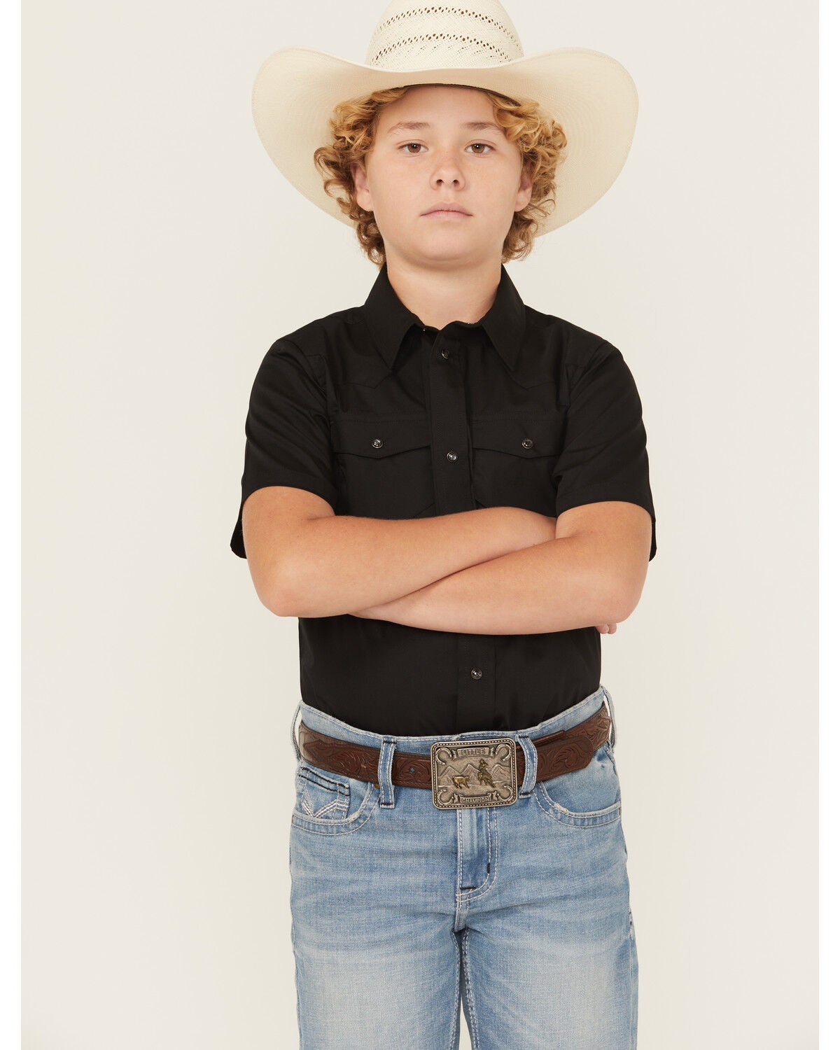 Boys' Gibson Trading Co Solid Short Sleeve Snap Stretch Western Shirt