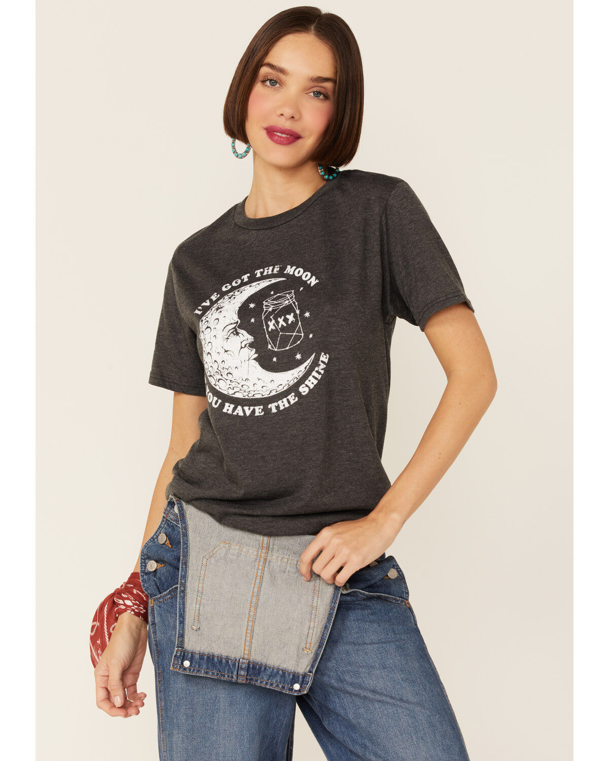 Women's American Highway Short Sleeve Charcoal Gray We Got the Moon if