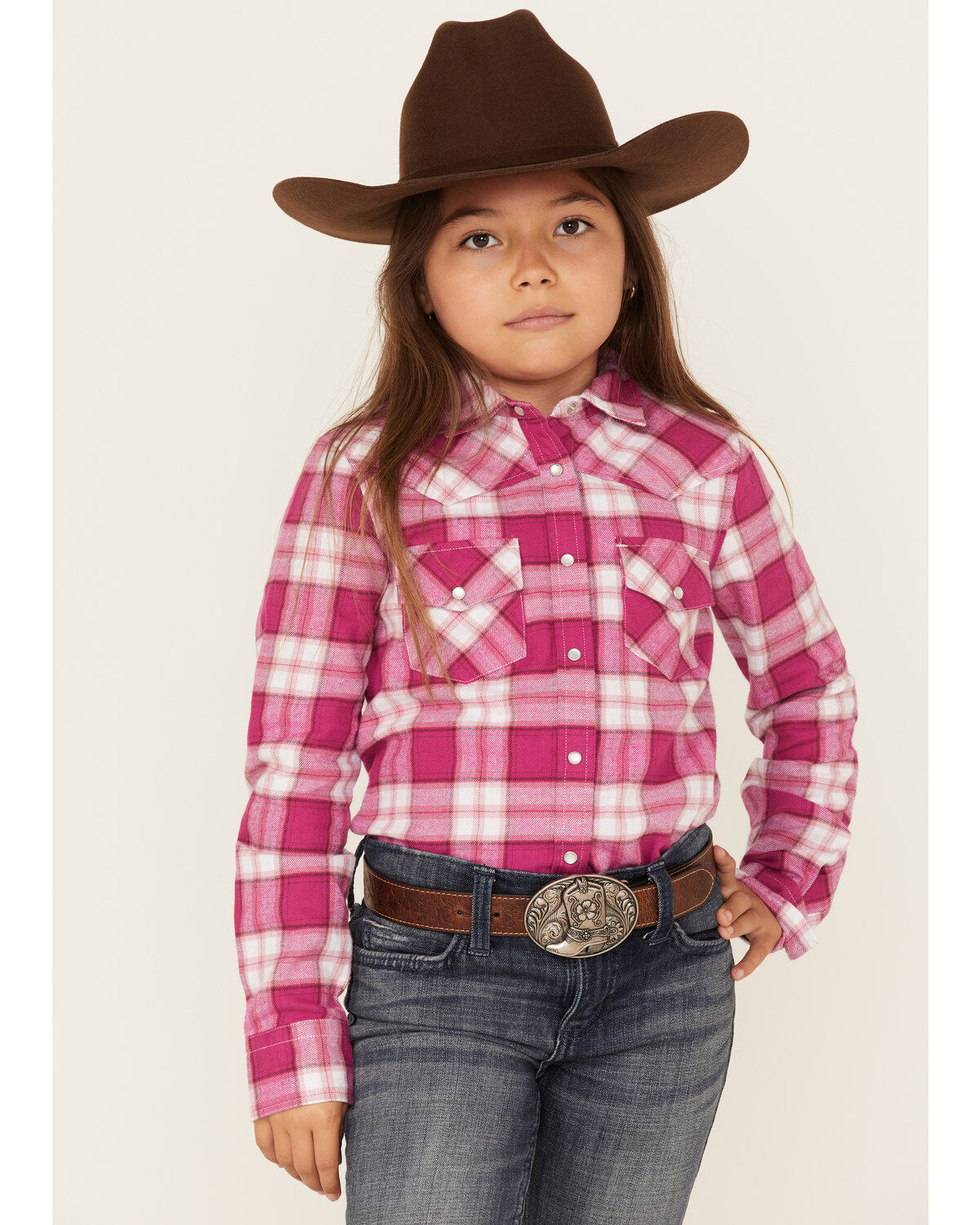 Girls' Shyanne Plaid Print Long Sleeve Pearl Snap Shirt