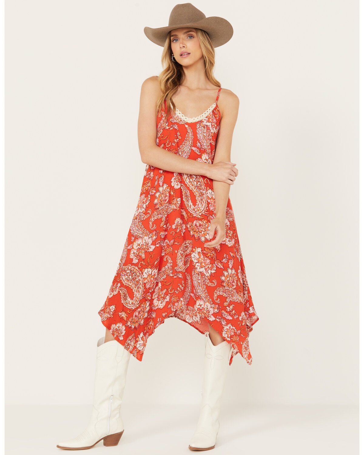 Women's Wild Moss Floral and Paisley Print Hanky Hem Dress