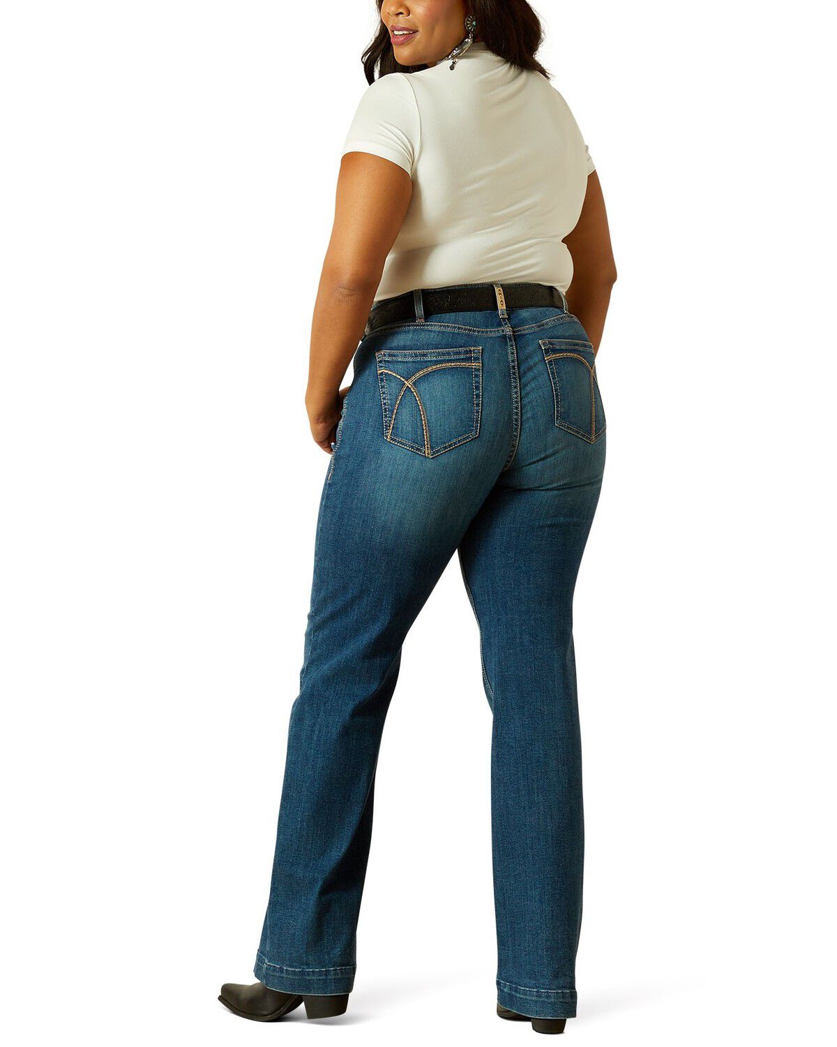 Women's Ariat Hasley Dark Wash Mid Rise Slim Trouser Denim Jeans - Plu