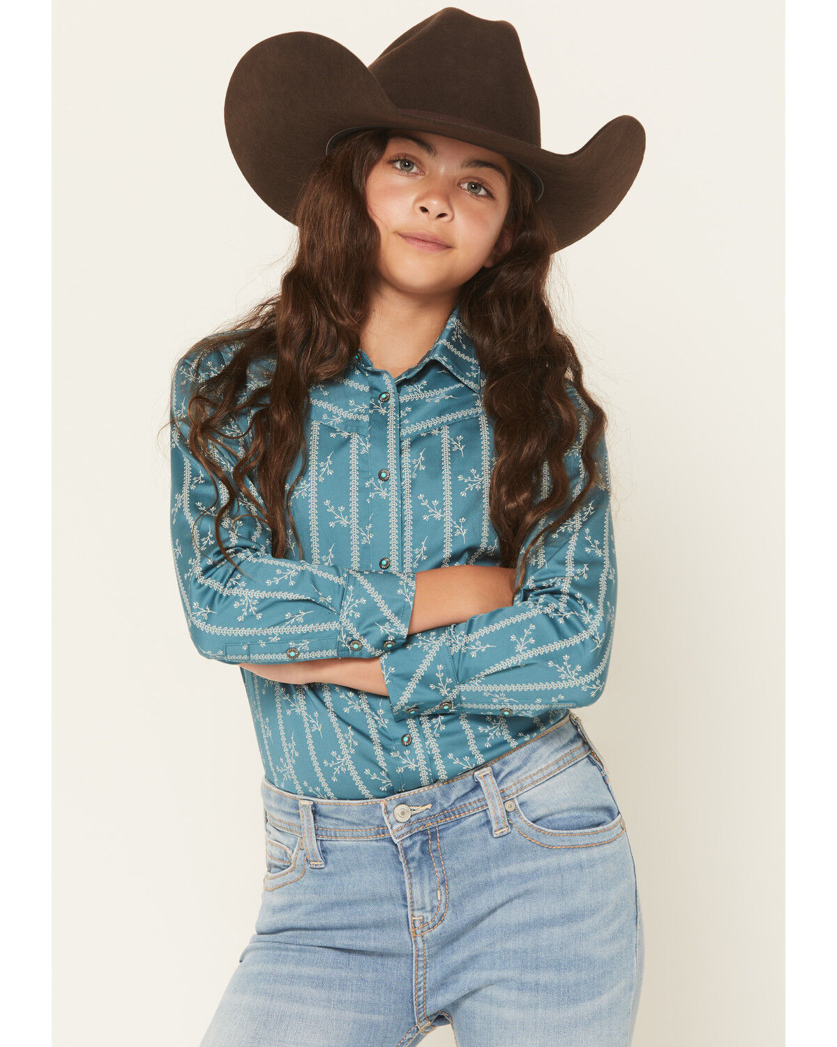 Girls' Shyanne Wallpaper Print Long Sleeve Snap Stretch Western Shirt