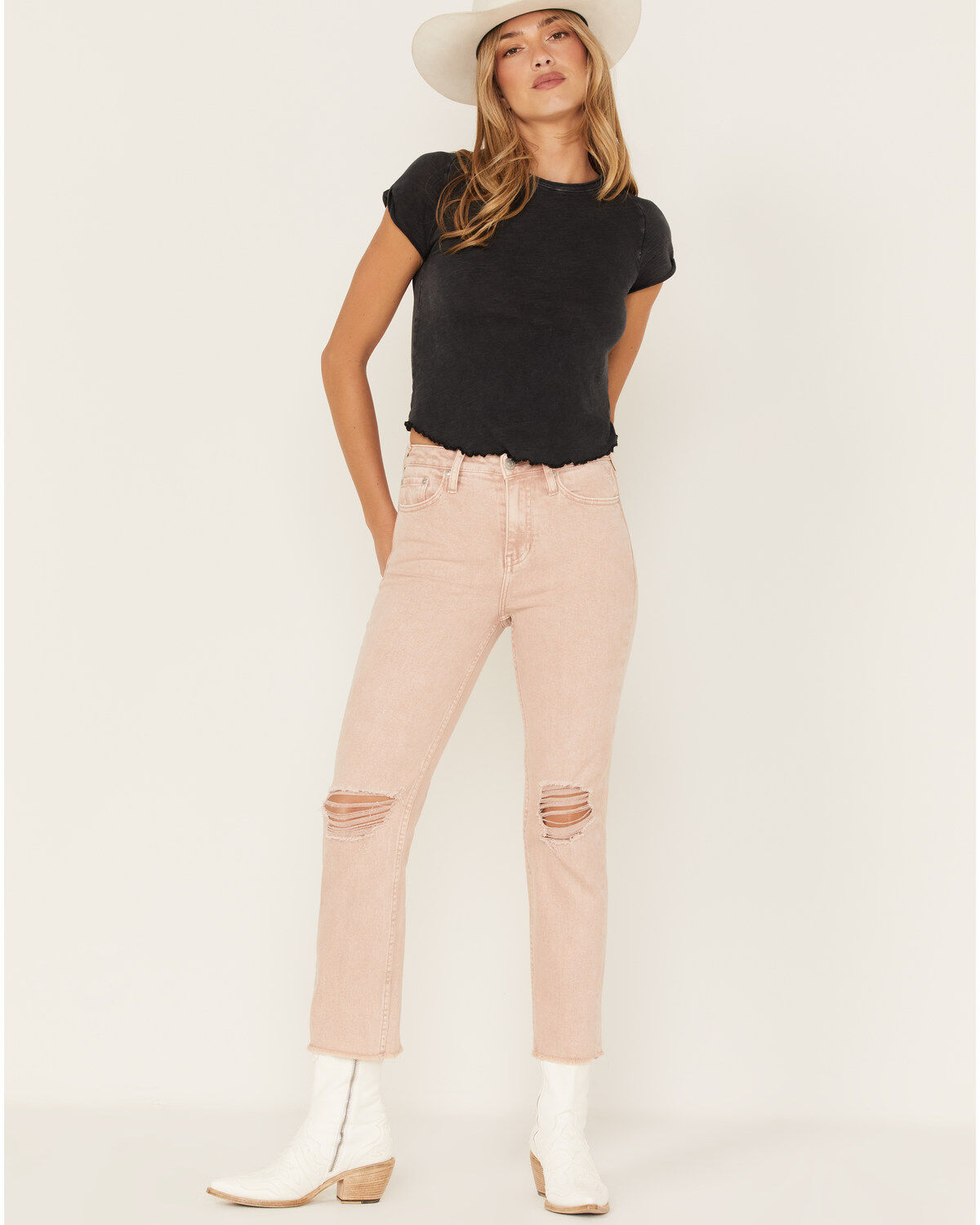 Women's Cleo + Wolf Distressed High Rise Straight Jeans