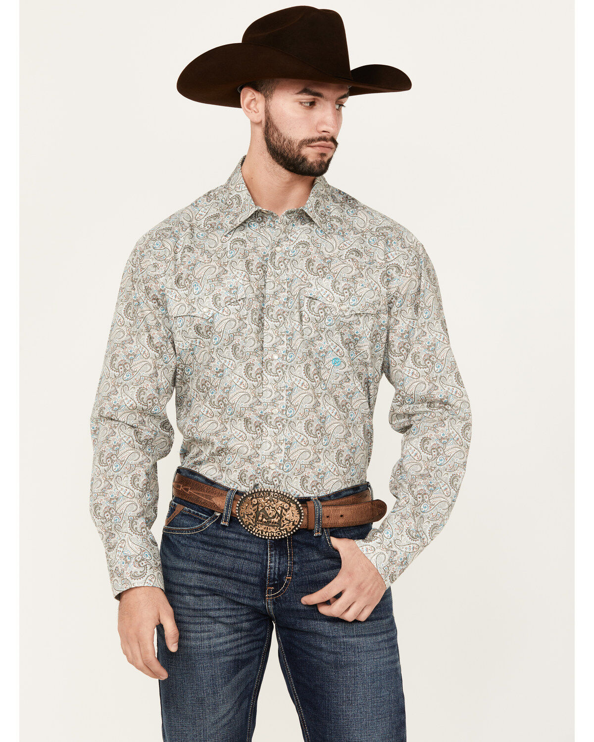 Men's Roper Amarillo Paisley Print Long Sleeve Pearl Snap Western Shir