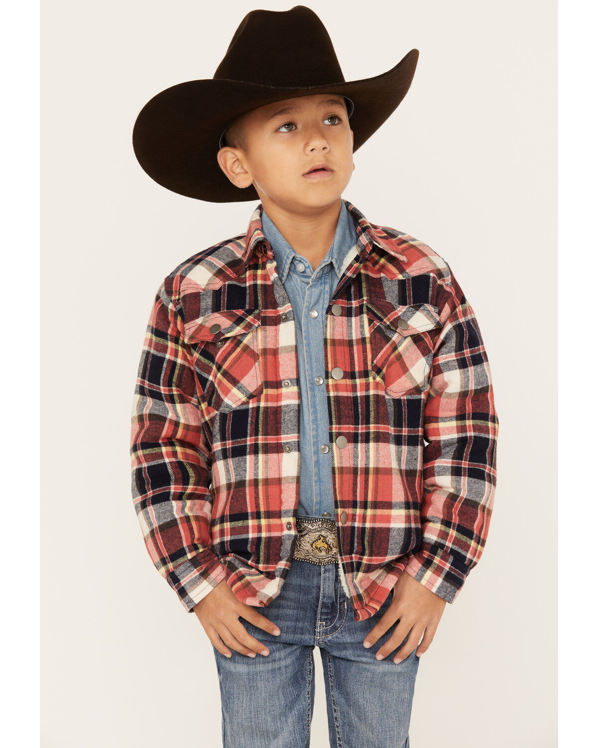 Boys' Roper Plaid Print Long Sleeve Flannel Shacket