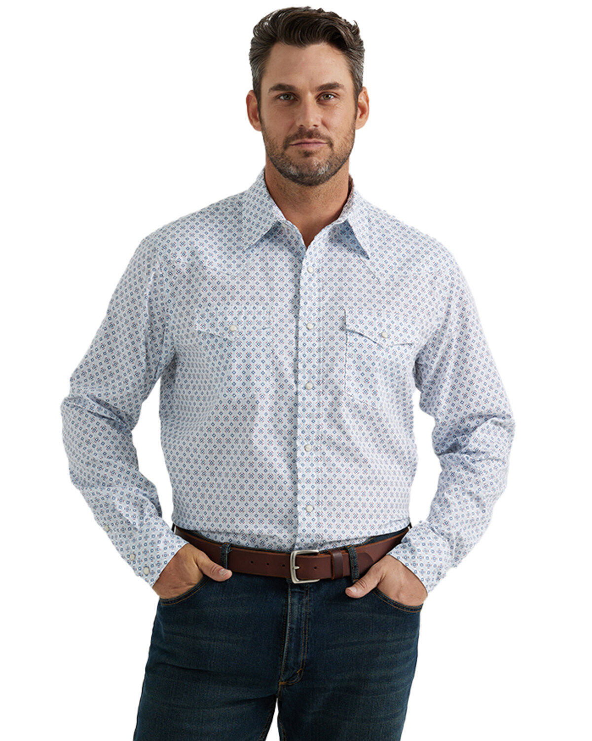 Men's Wrangler 20X Geo Print Long Sleeve Snap Stretch Western Shirt