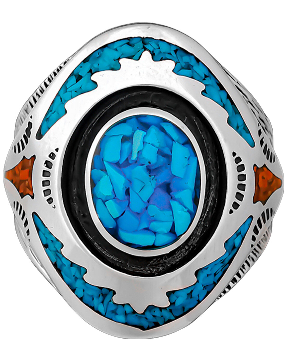 Women's Silver Legends Turquoise and Coral Southwestern Ring