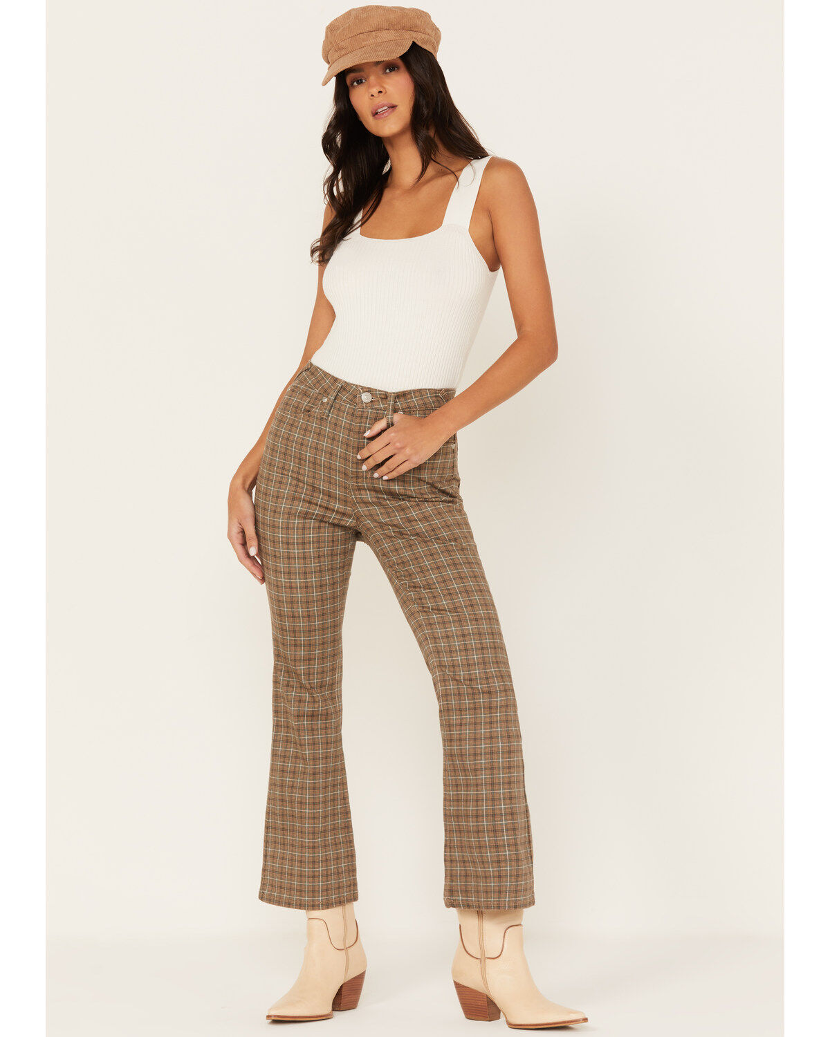 Women's Cleo + Wolf High Rise Plaid Print Flare Jeans