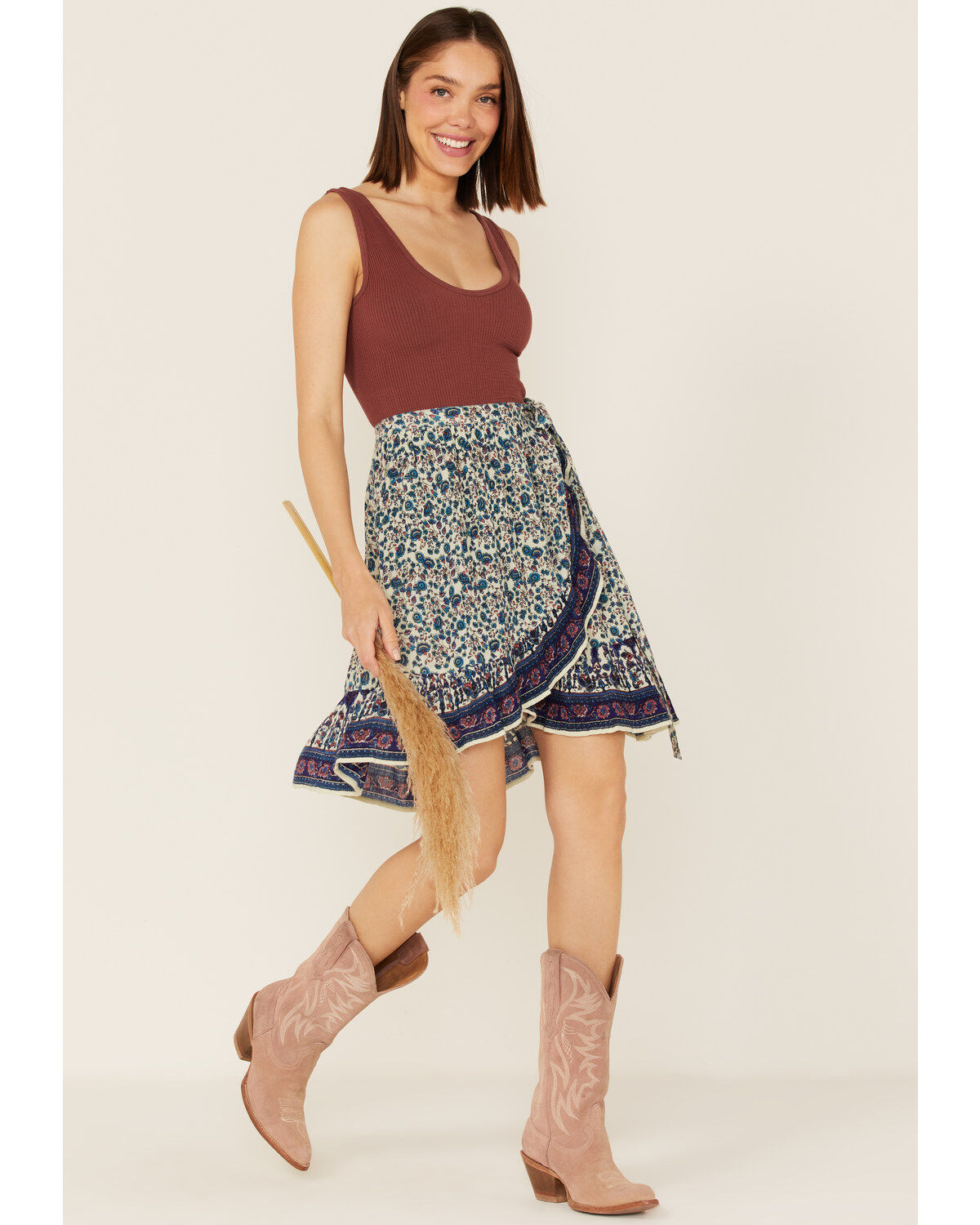 Women's Bila Border Print Wrap Mini Skirt
