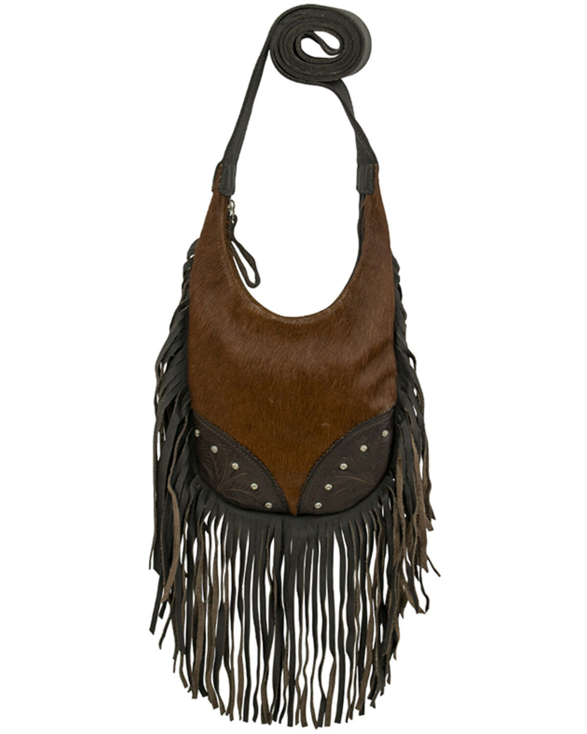 Women's American West Brindle Hair-On Studded Fringe Crossbody
