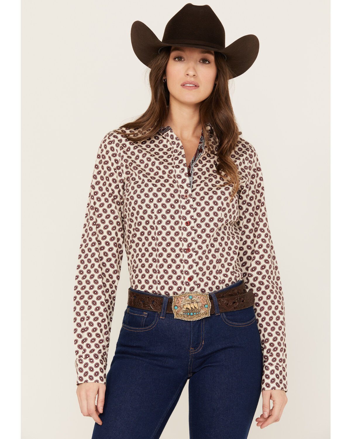 Women's Cinch Medallion Striped Long Sleeve Button-Down Western Shirt