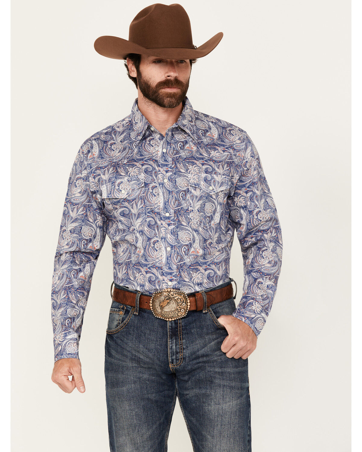 Men's Wrangler 20X Paisley Print Long Sleeve Pearl Snap Stretch Wester