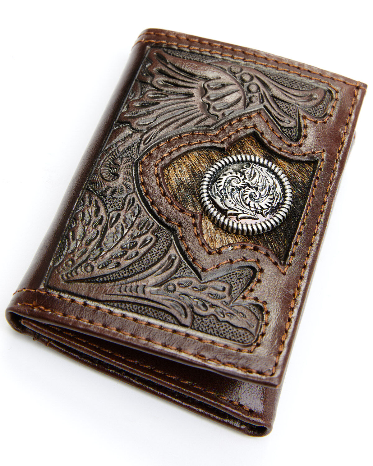 Men's Cody James Hair-On Floral Tooled Trifold Wallet