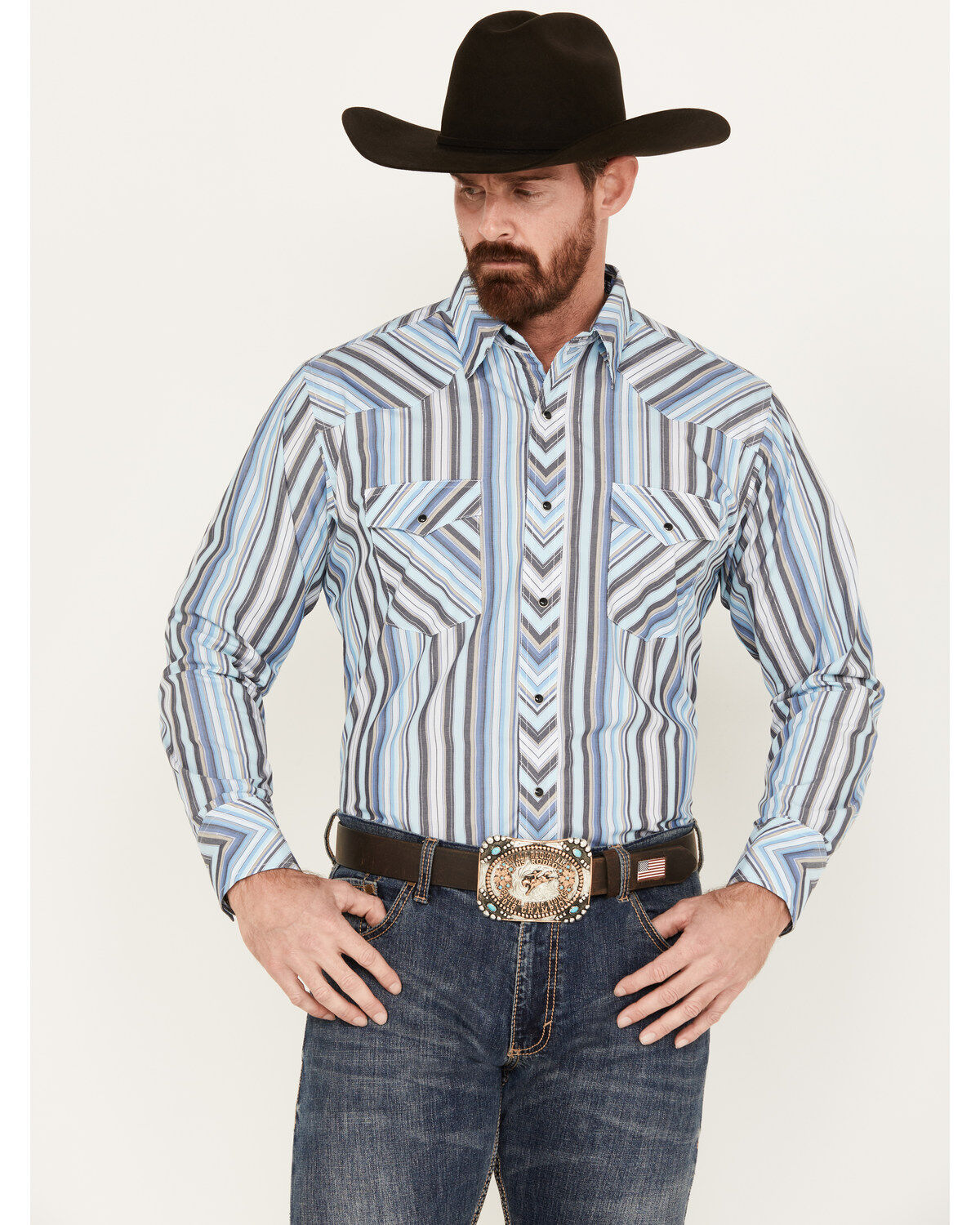 Men's Silver Wrangler Edition Striped Print Long Sleeve Snap Western S