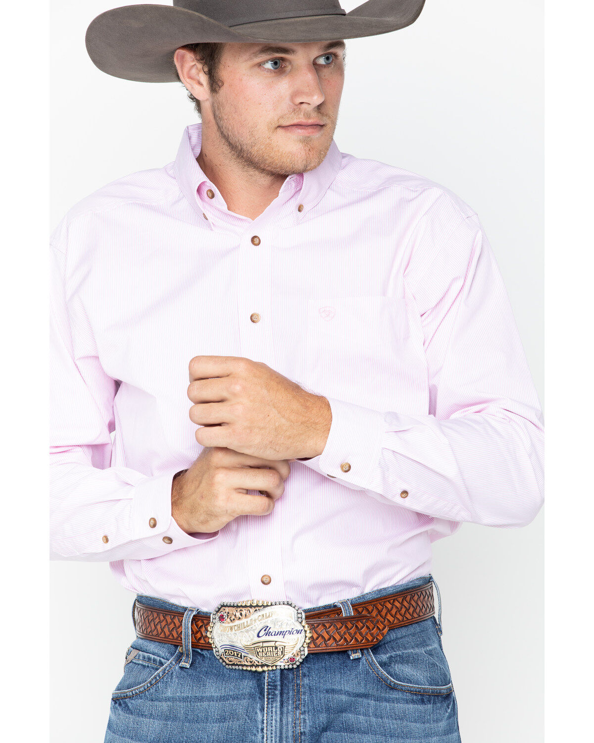 Men's Ariat Pink Dayne Mini Striped Long Sleeve Shirt - Big & Tall