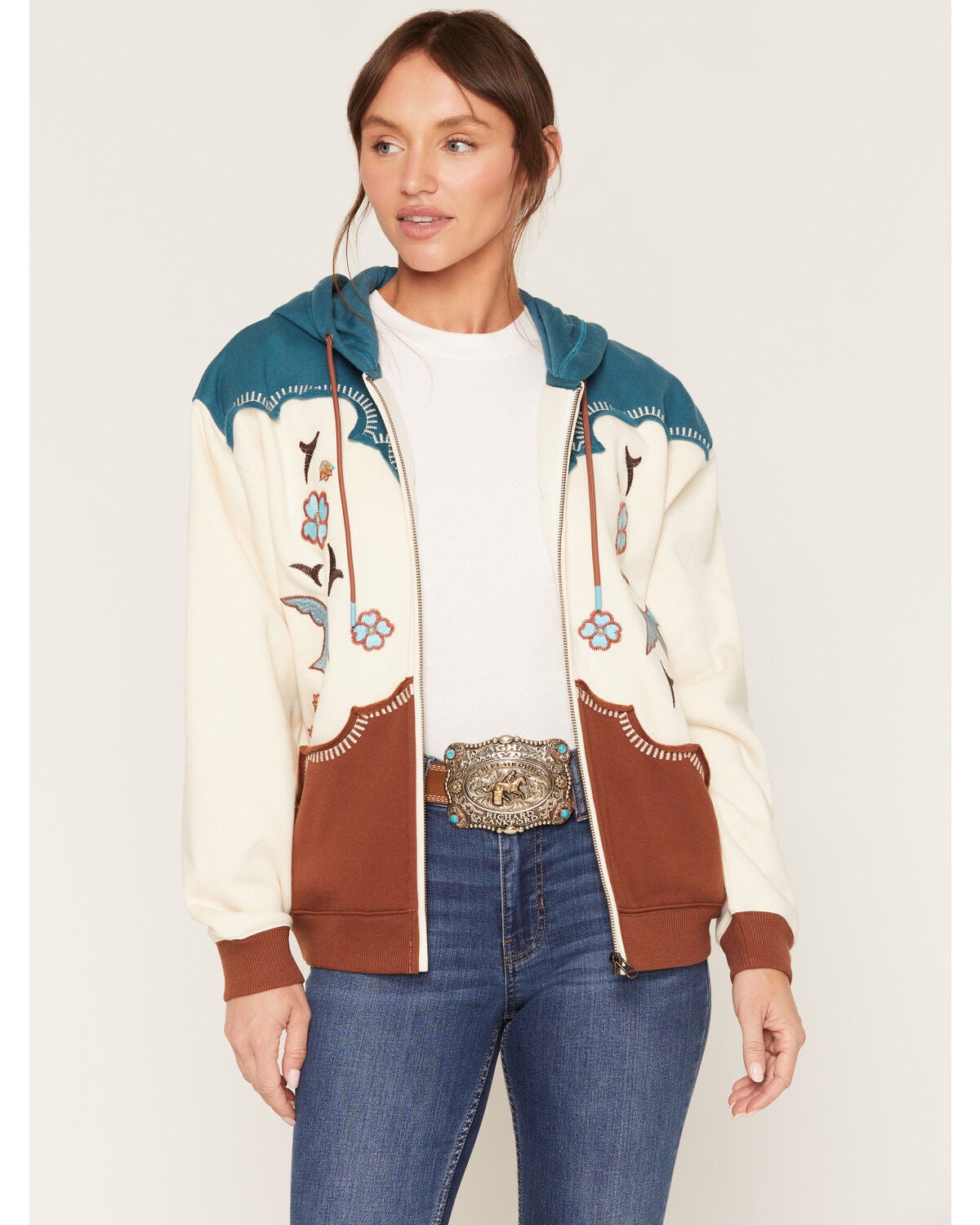 Women's Shyanne Birdie Retro Embroidered Zip-Front Hoodie