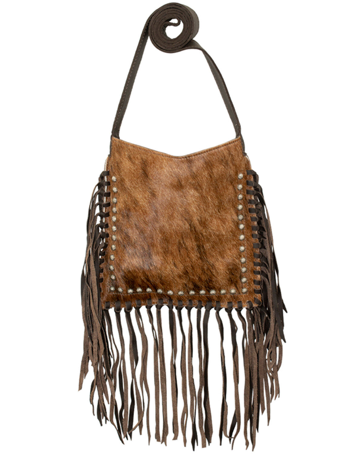 Women's American West Brindle Hair-On Studded Fringe Crossbody Messeng