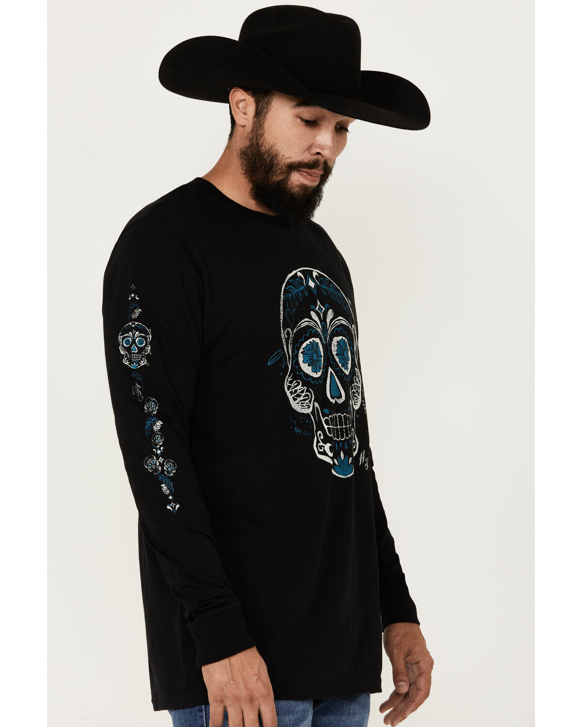 Men's Moonshine Spirit Candy Skull Long Sleeve Graphic T-Shirt