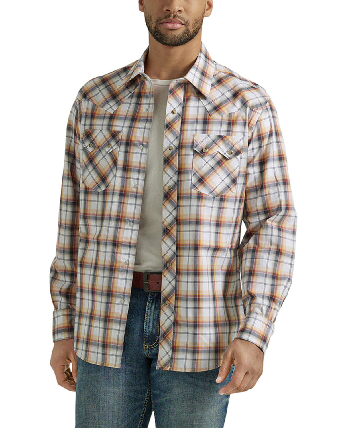 Men's Wrangler Retro Plaid Print Long Sleeve Snap Western Shirt