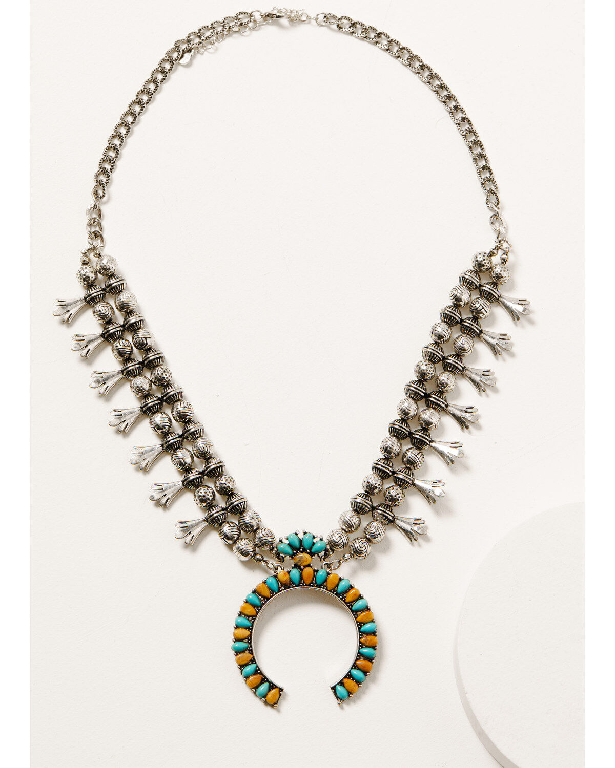 Women's Shyanne Silver & Turquoise Beaded Squash Blossom Pendant Neckl