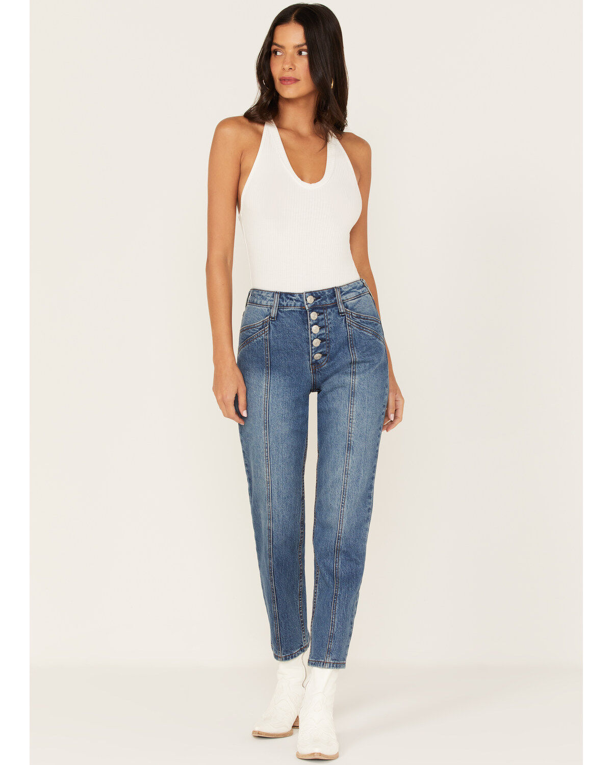 Women's Cleo + Wolf High Rise Straight Dark Wash Denim Jeans