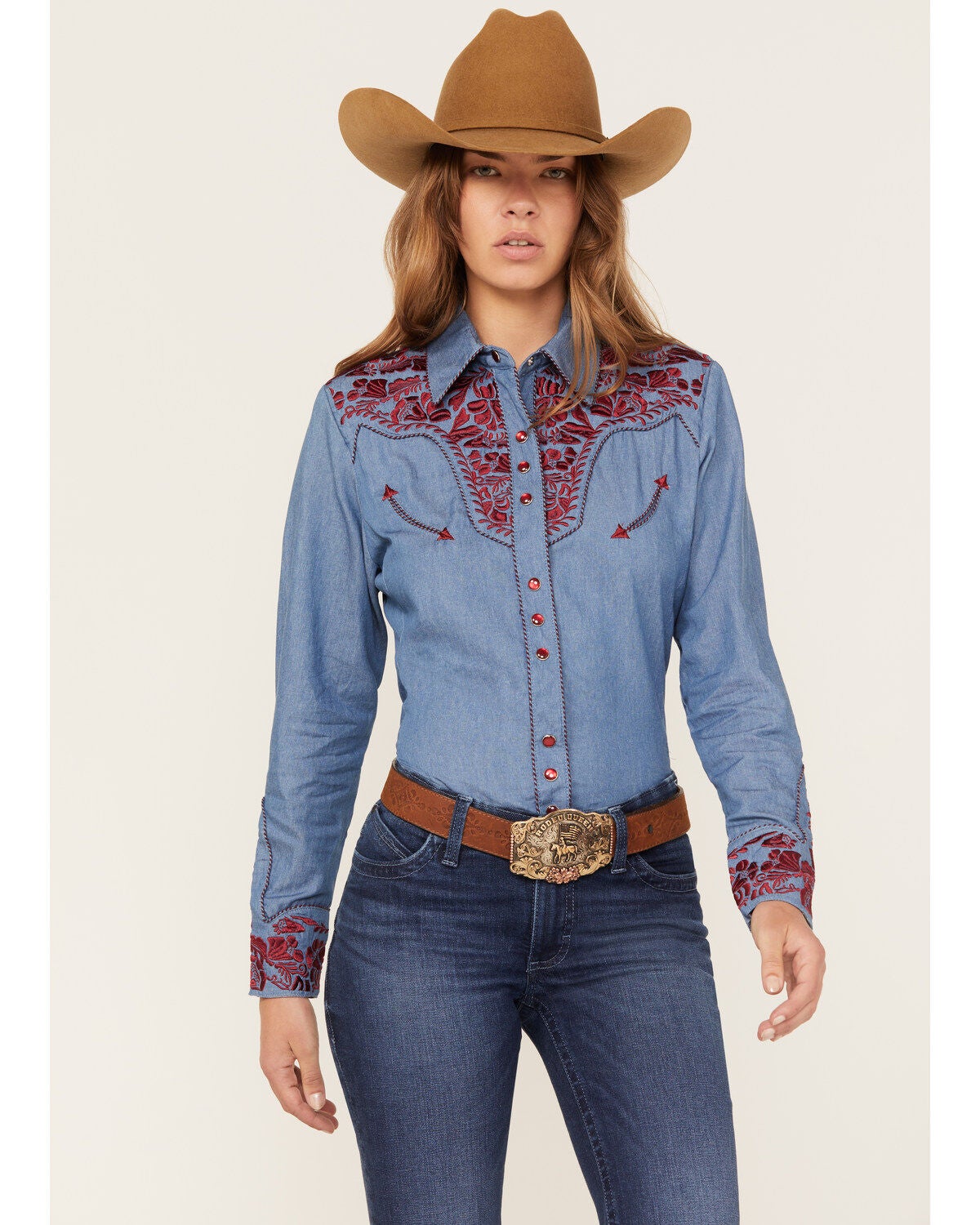Women's Scully Floral Tooled Embroidered Long Sleeve Pearl Snap Wester