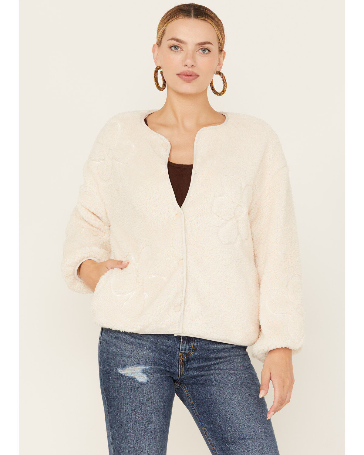 Women's Sadie & Sage Anna Flower Teddy Jacket Sweater