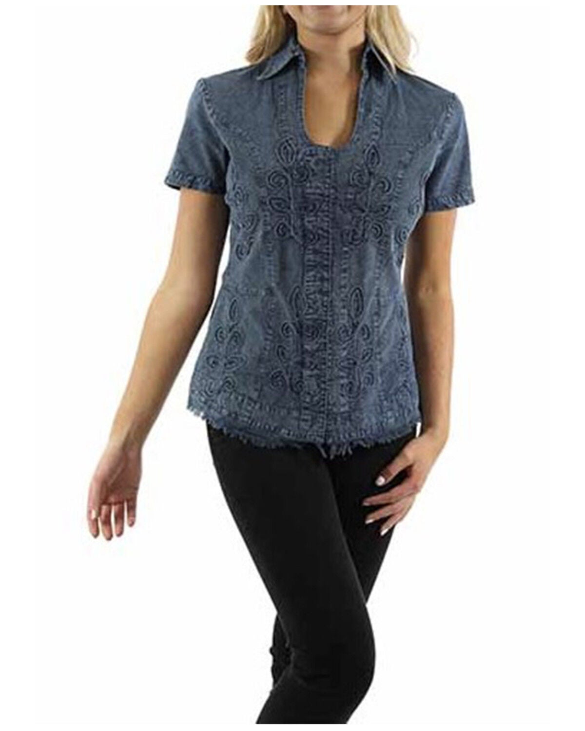 Women's Scully Embroidered Short Sleeve Button-Down Blouse