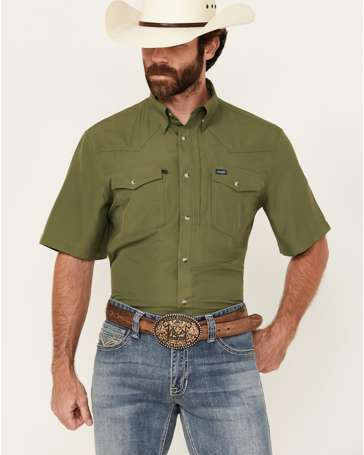 Men's Wrangler Solid Short Sleeve Snap Performance Western Shirt - Tal