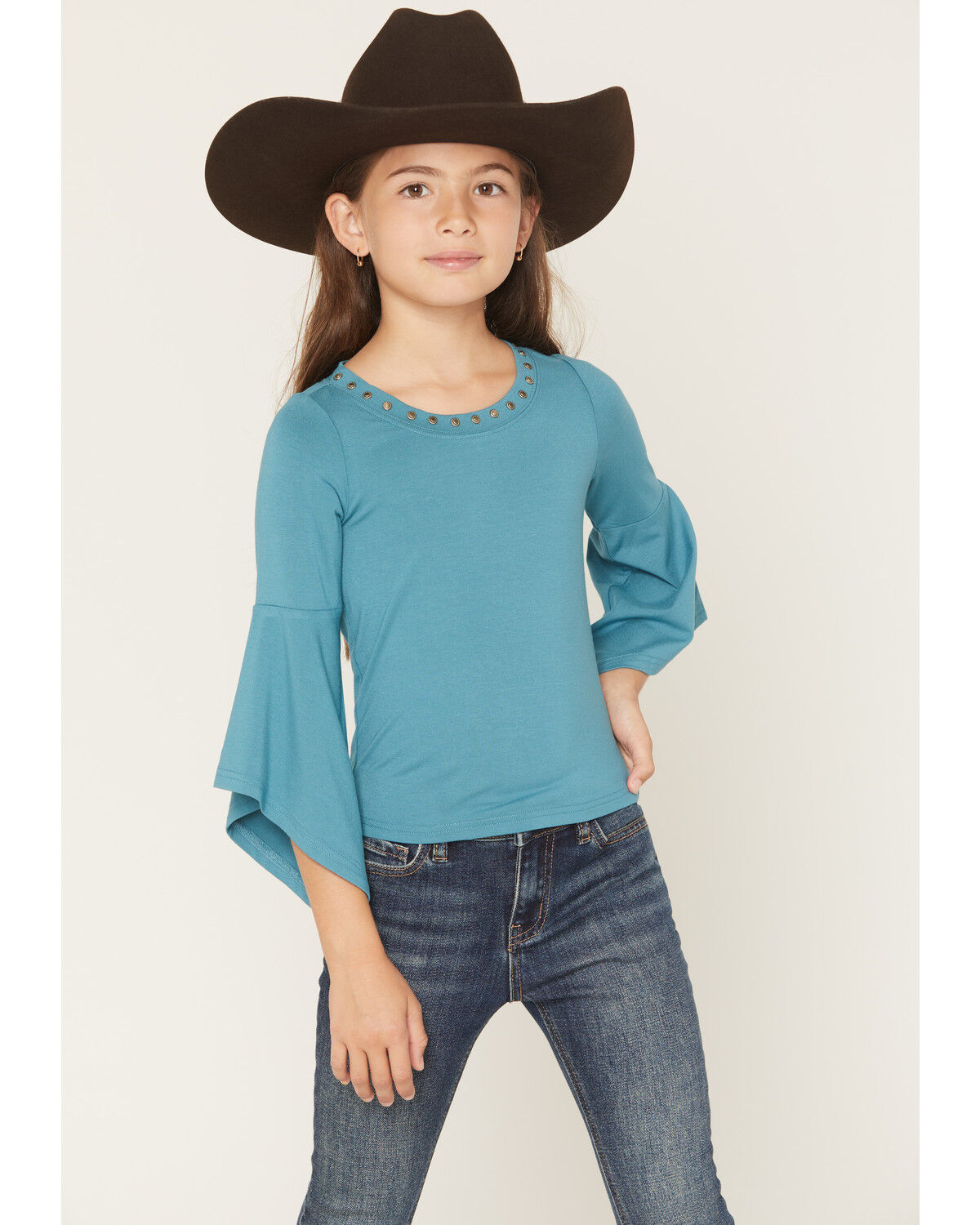 Girls' Shyanne Solid Studded Long Bell Sleeve Shirt