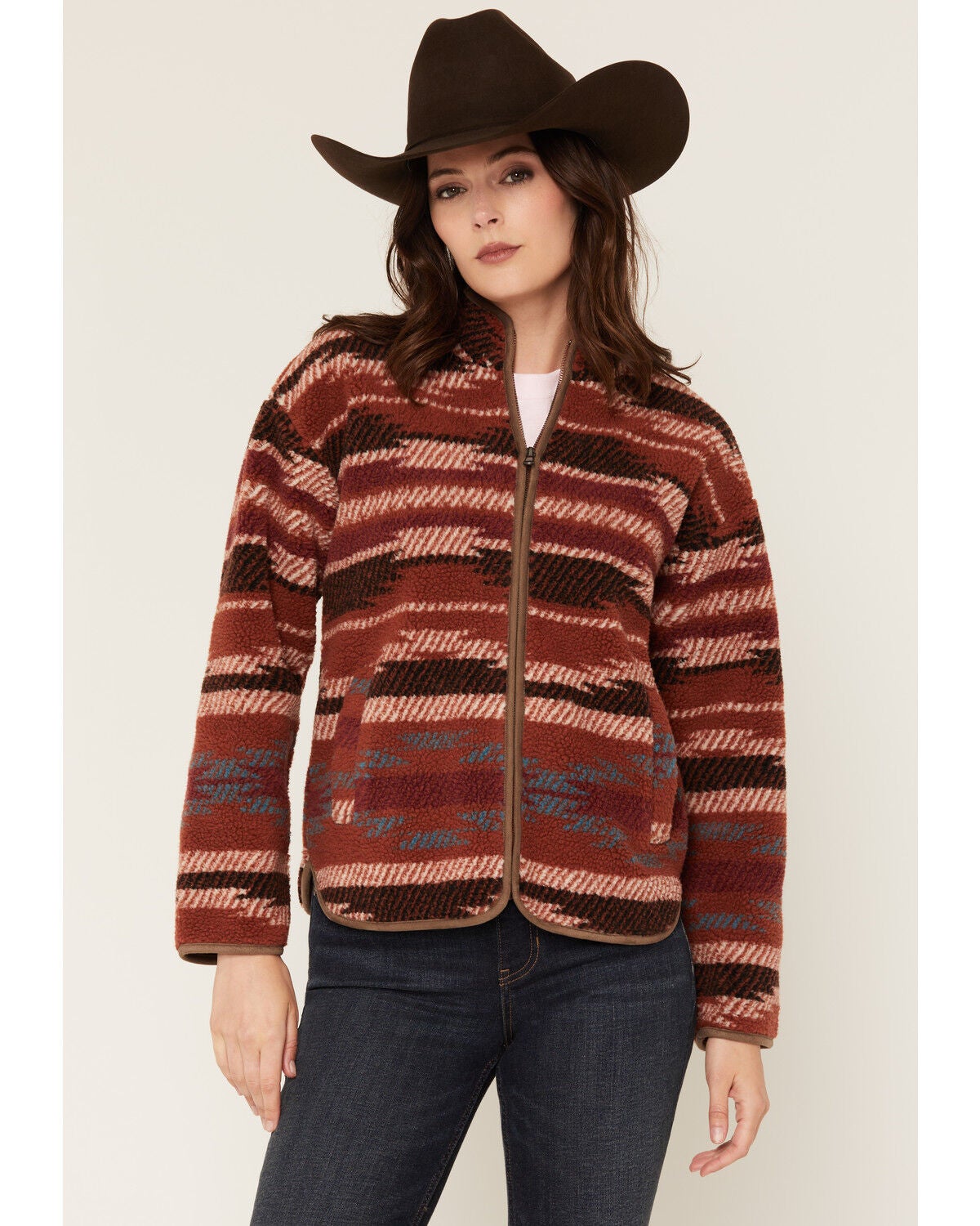 Women's Shyanne Casey Southwestern Print Sherpa Zip-Up Jacket
