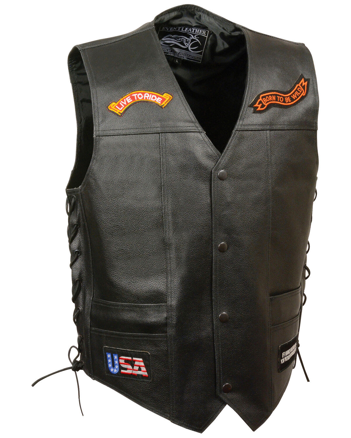 Men's Milwaukee Leather Side Lace "Live to Ride" Patch Vest - 3X