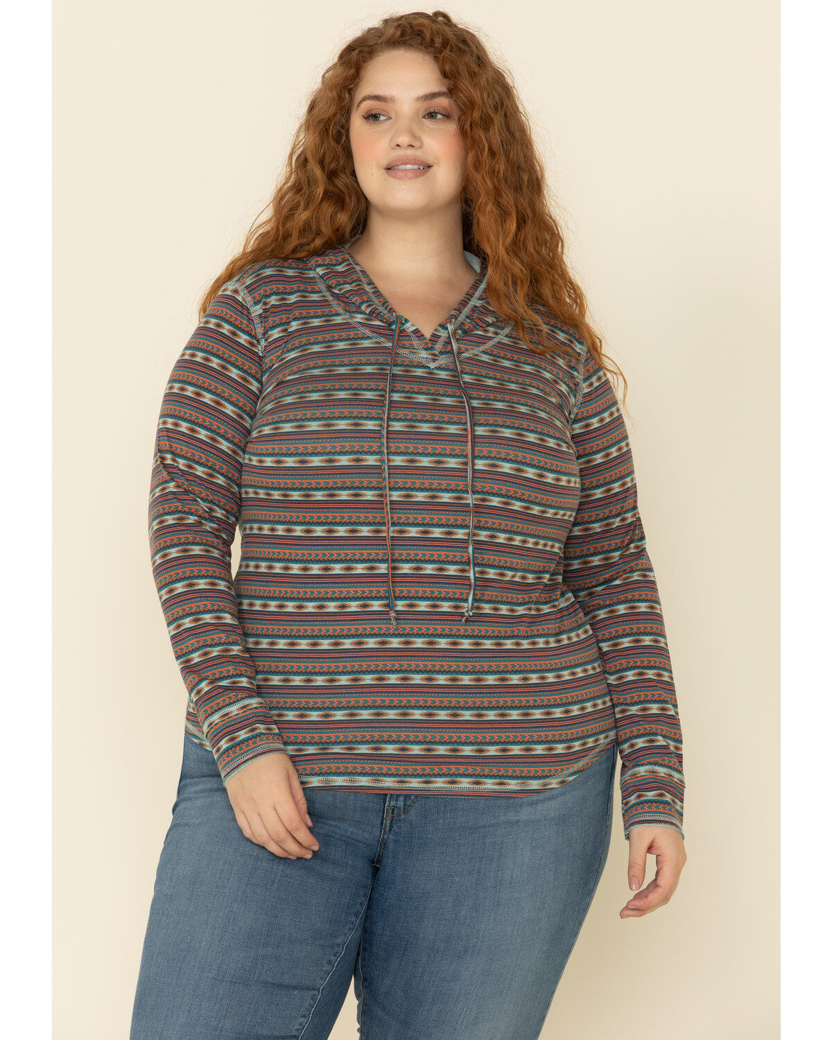 Women's Panhandle White Label by Southwestern Stripe Hoodie Tee - Plus