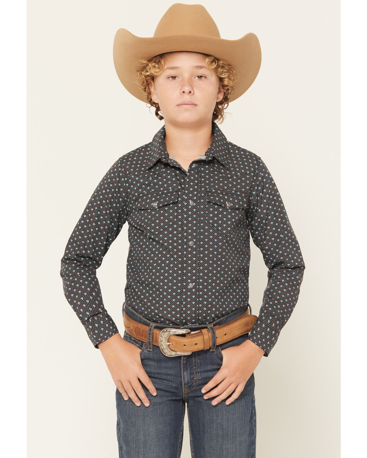 Boys' Gibson Trading Co Moonflower Geo Print Long Sleeve Snap Western
