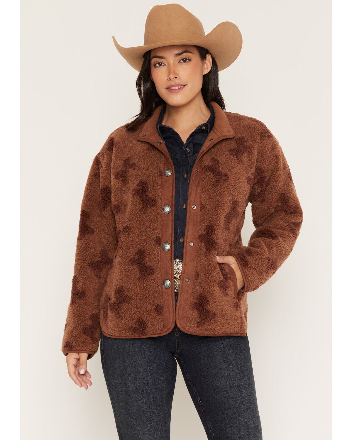 Women's Shyanne Carla Horse Print Sherpa Snap Jacket